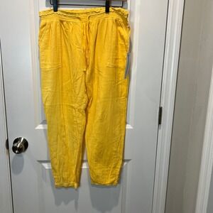 LAGACI Women's Yellow‎ Linen Blend Drawstring Waist Cropped Pants Size XL